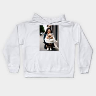 Beautiful woman with cat - Modern digital art Kids Hoodie